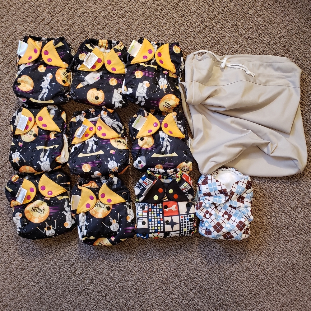 Lot of 10 BumGenius & Thirsties all in one cloth diapers
